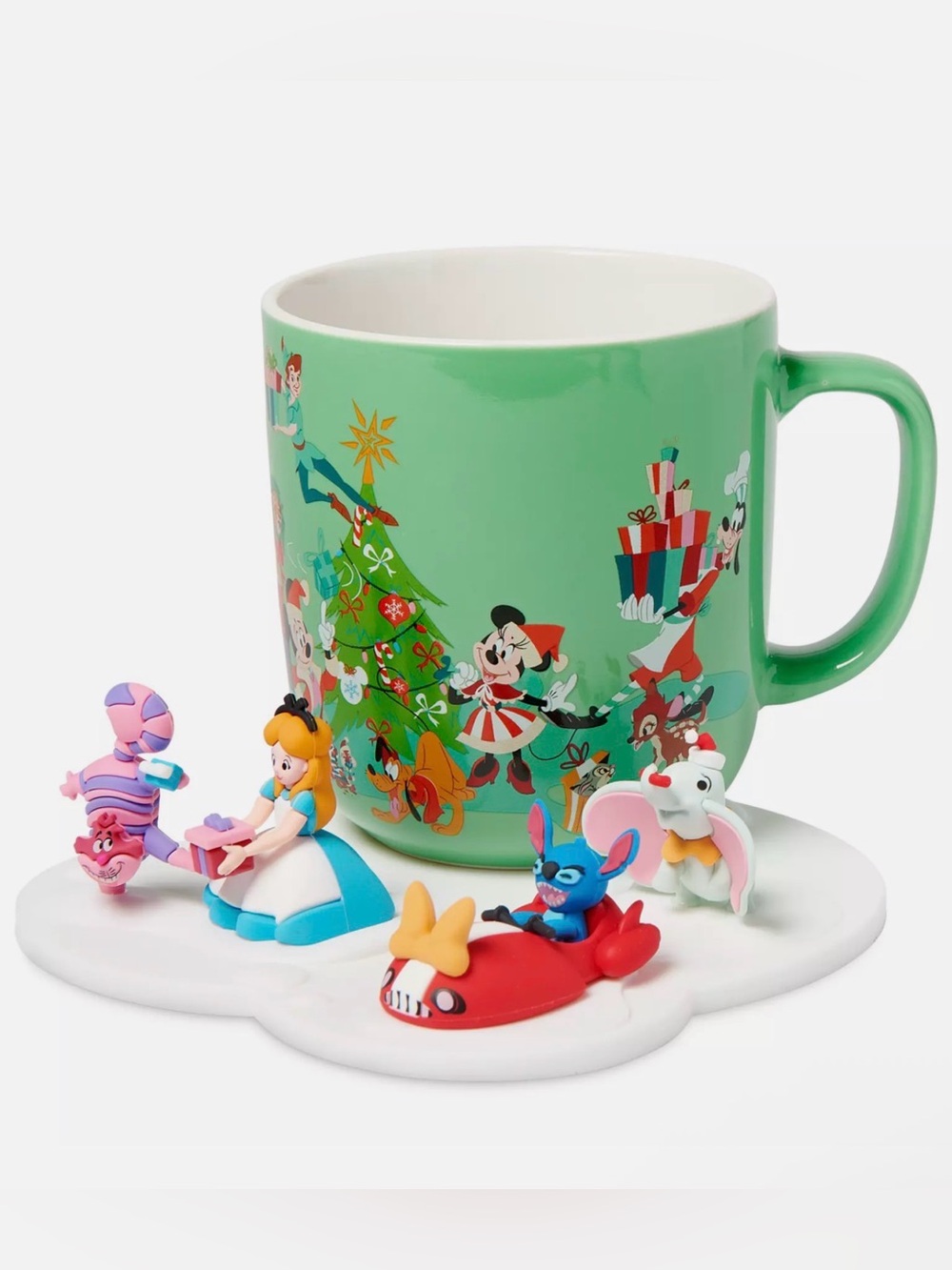 NIB Disney Christmas Holiday Green Mug with Festive Character Coaster